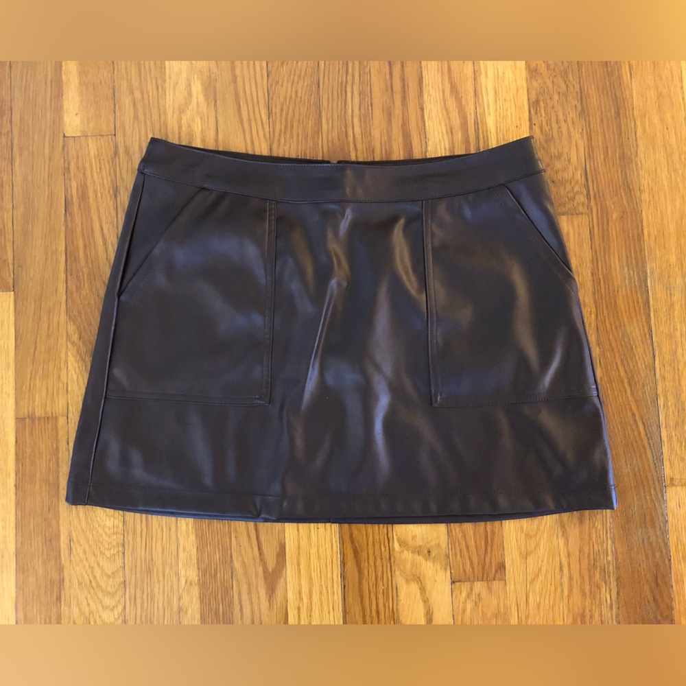 A New Day Brown Faux Leather Mini Skirt - M